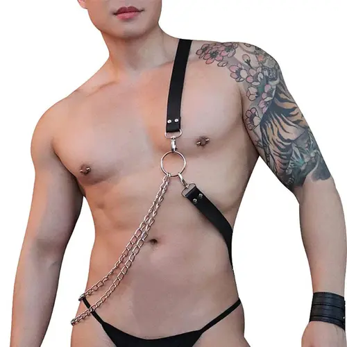 Harness Masculino em Couro e Corrente