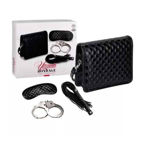 Kit BDSM Iniciante 4 Peças com Algemas, Chicote e Venda
