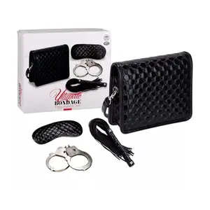 Kit BDSM Iniciante 4 Peças com Algemas, Chicote e Venda