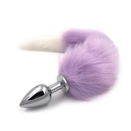 Plug Anal com Rabo de Raposa Roxo e Branco 48cm