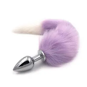 Plug Anal com Rabo de Raposa Roxo e Branco 48cm
