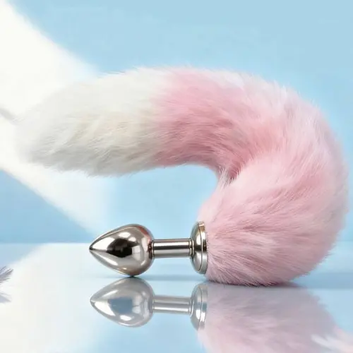 Plug Anal com Rabo de Raposa Rosa e Branco 35cm