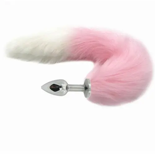 Plug Anal com Rabo de Raposa Rosa e Branco 35cm