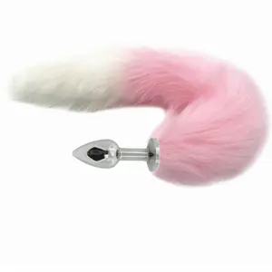 Plug Anal com Rabo de Raposa Rosa e Branco 35cm